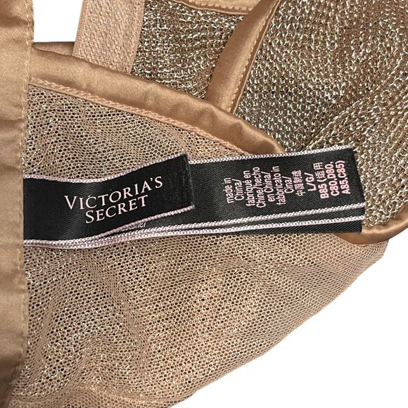 Victoria's Secret LUXE Unlined Triangle Metallic Gold Mesh Bralette Sheer 34-36 - Picture 5 of 7